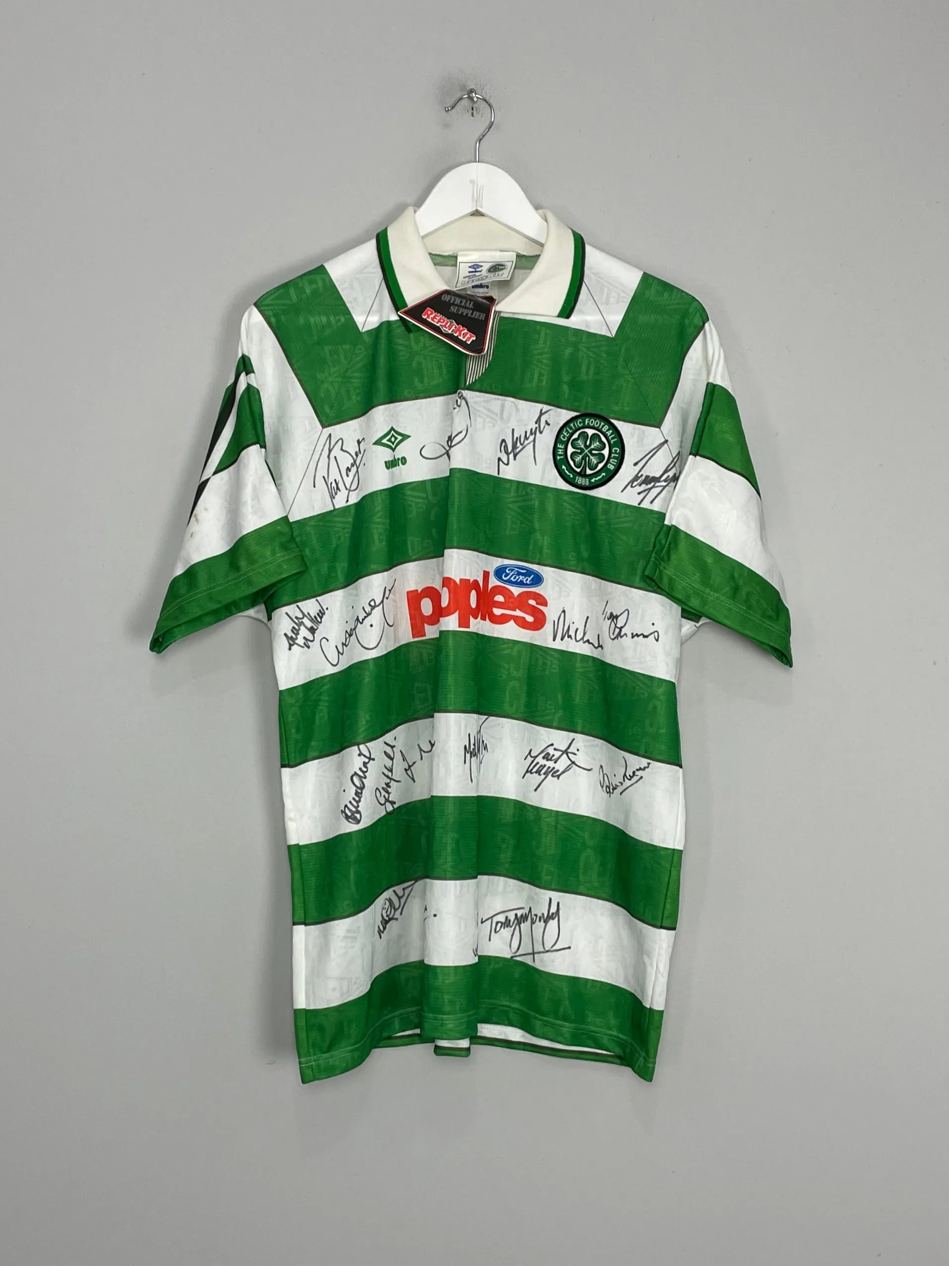 1991/92 CELTIC *SQUAD SIGNED* BNWT HOME SHIRT (L) UMBRO