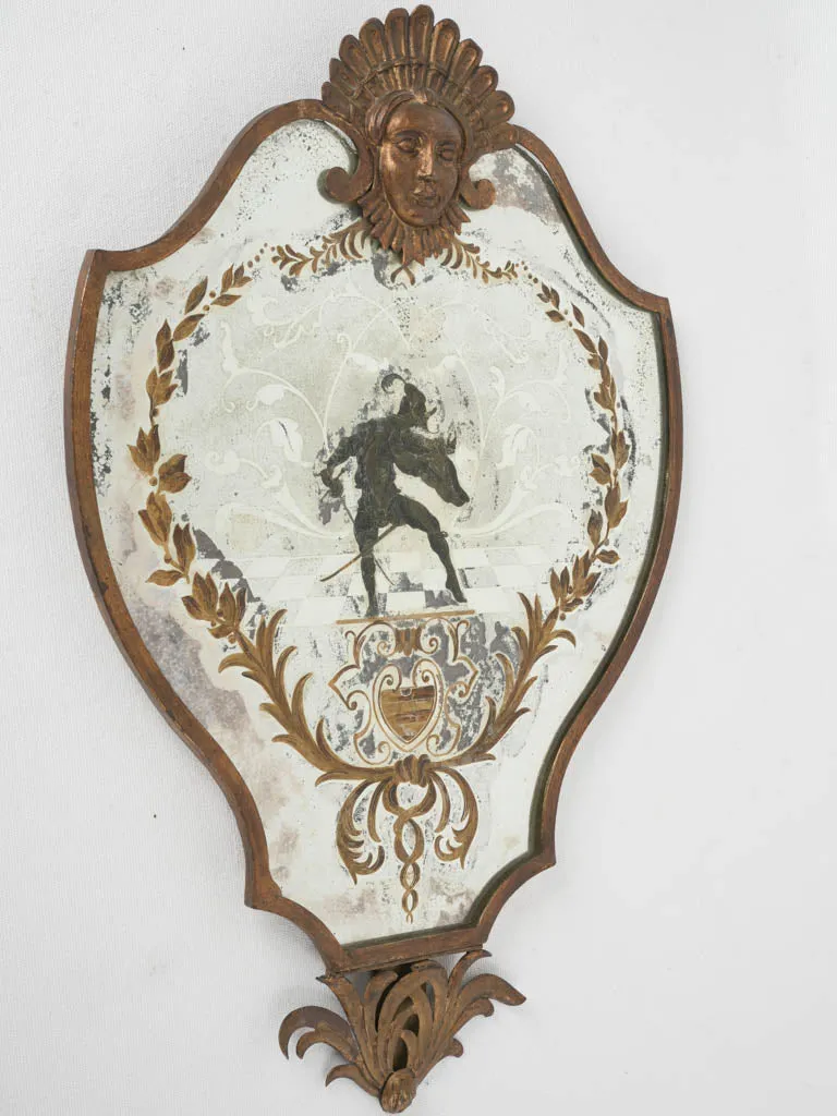 19th century Venetian mirror etched w/ jester 22¾" x 15¾"