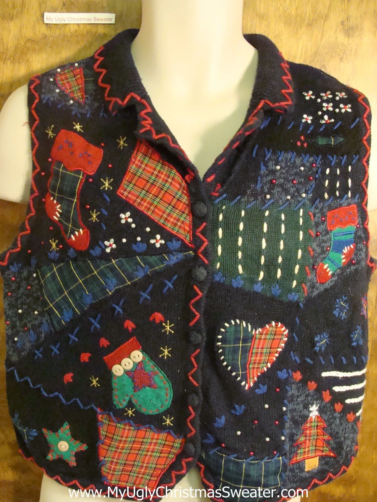 80s Patchwork Funny Christmas Sweater Vest