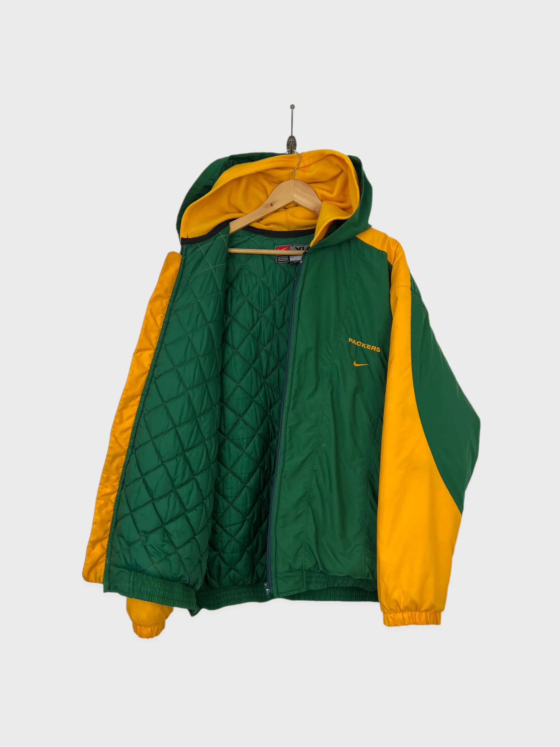 90's Nike Green Bay Packers NFL Embroidered Vintage Puffer Jacket Size 2XL