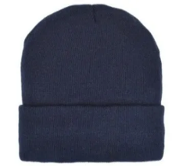 ACRYLIC KNIT SUPER-STRETCH CUFF HAT  - NAVY