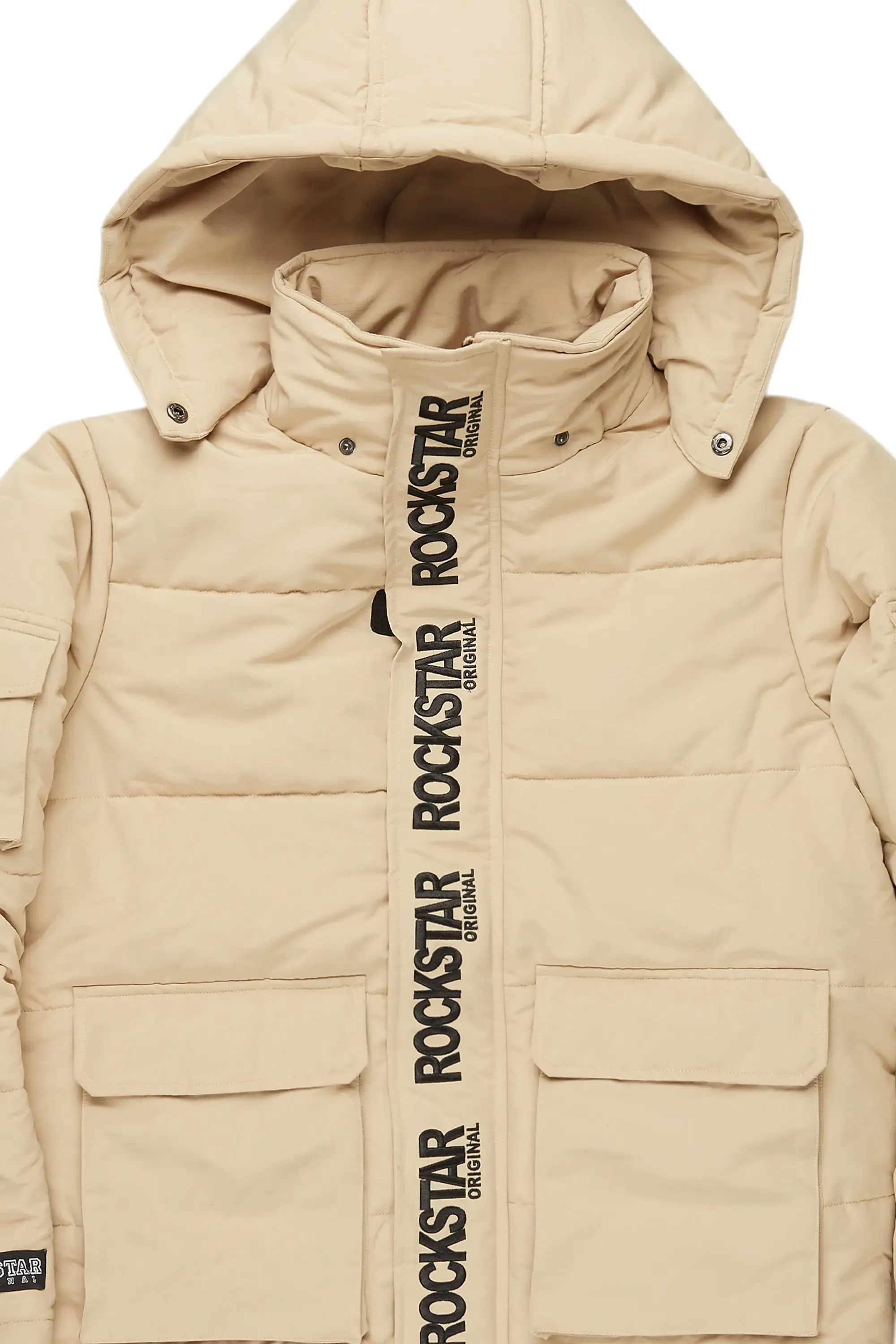 Adley Beige Utility Puffer Jacket