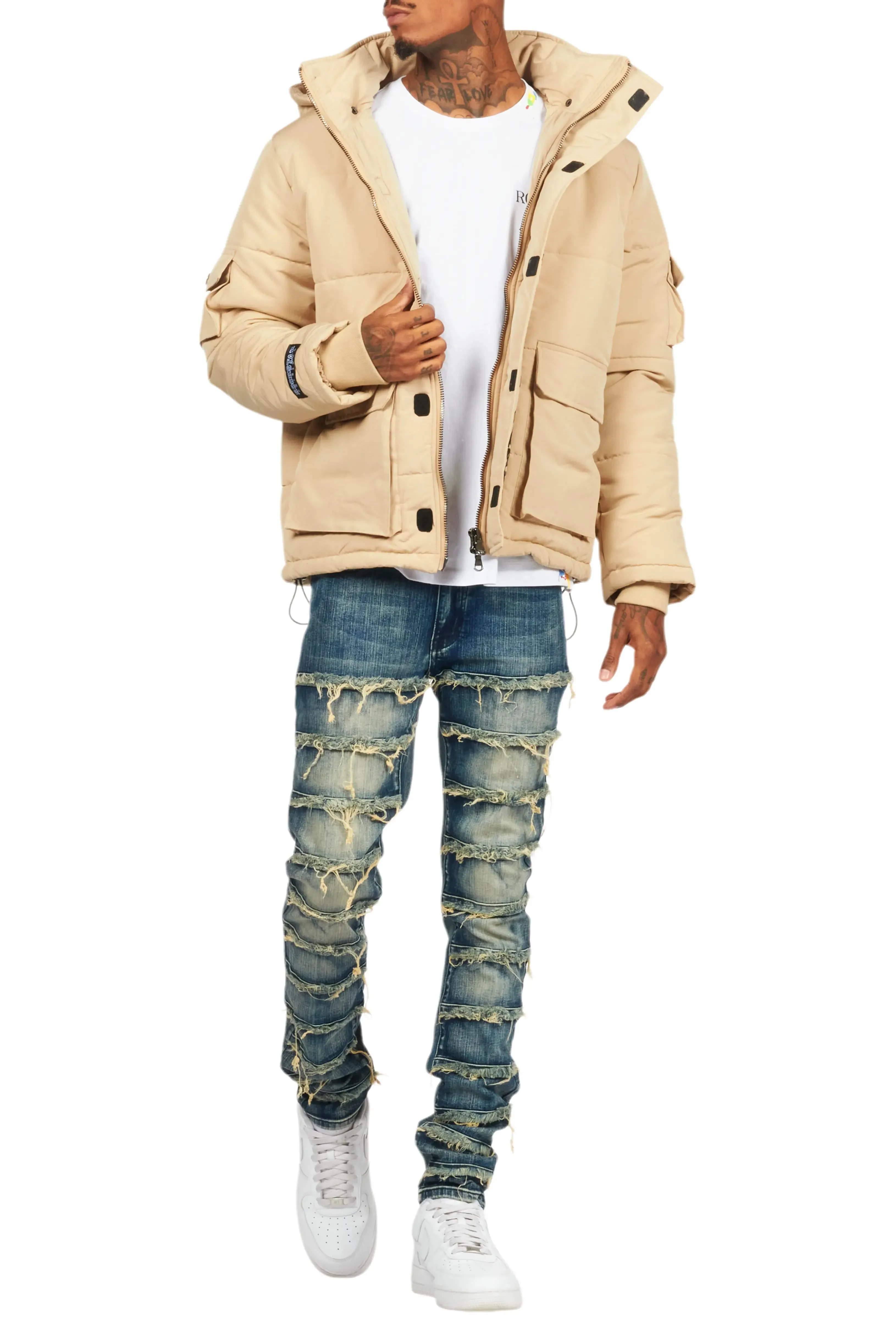 Adley Beige Utility Puffer Jacket