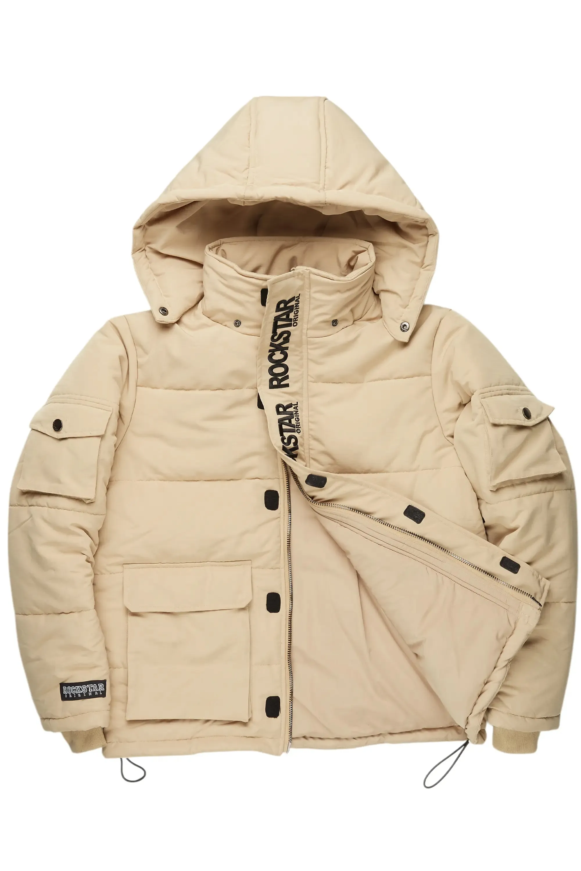 Adley Beige Utility Puffer Jacket