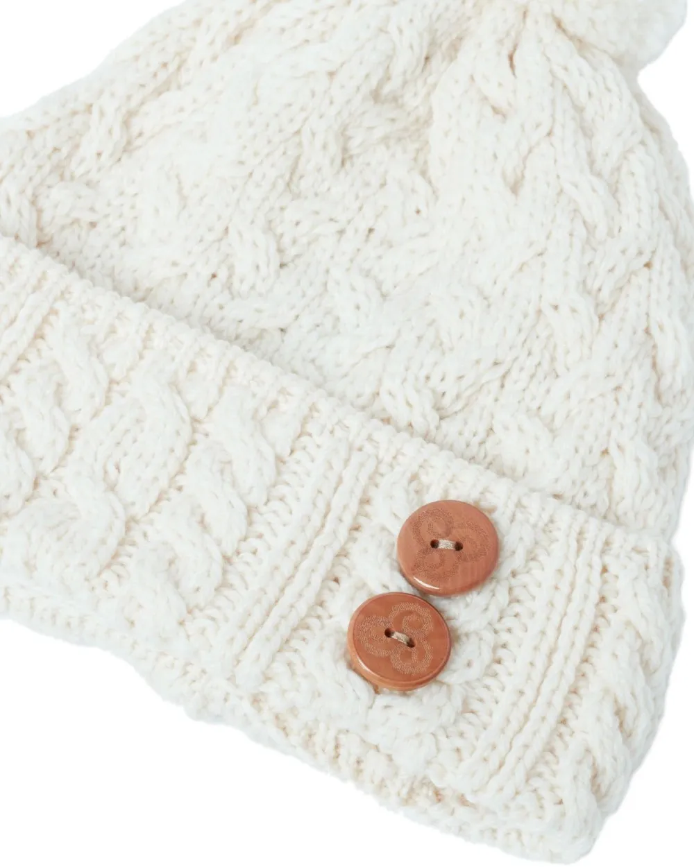 Aran Chunky Knit Button Bobble Hat