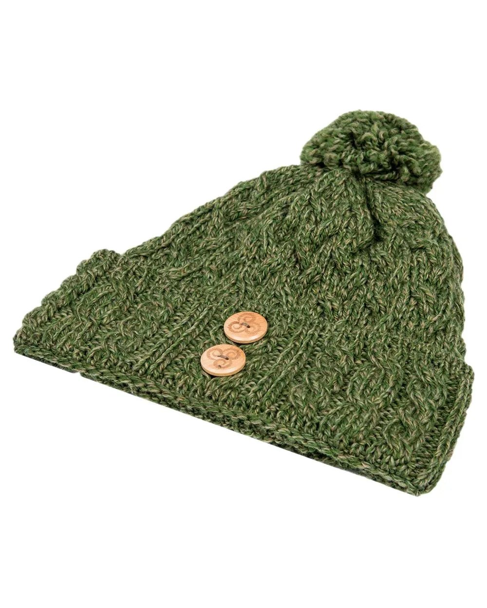 Aran Chunky Knit Button Bobble Hat