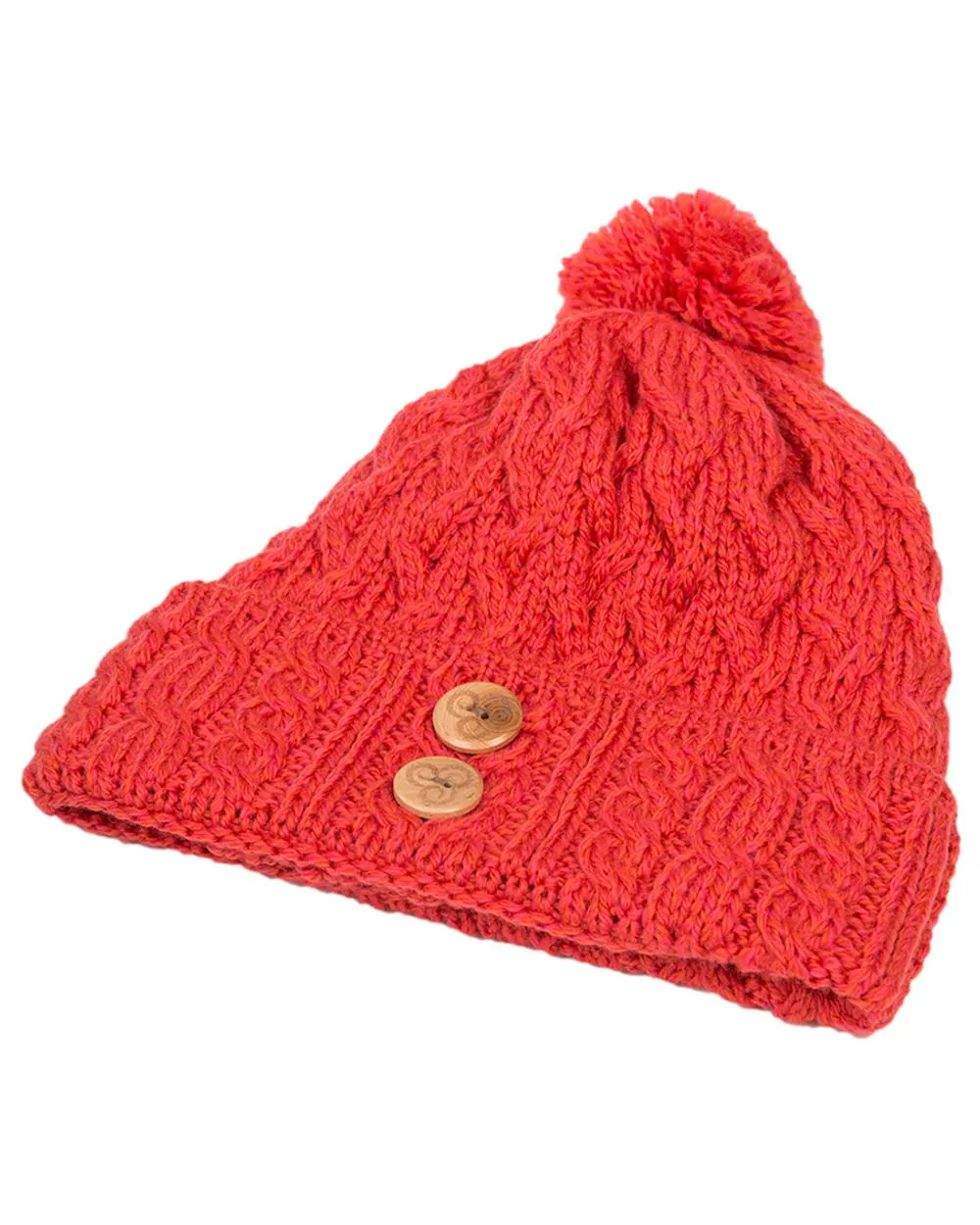 Aran Chunky Knit Button Bobble Hat