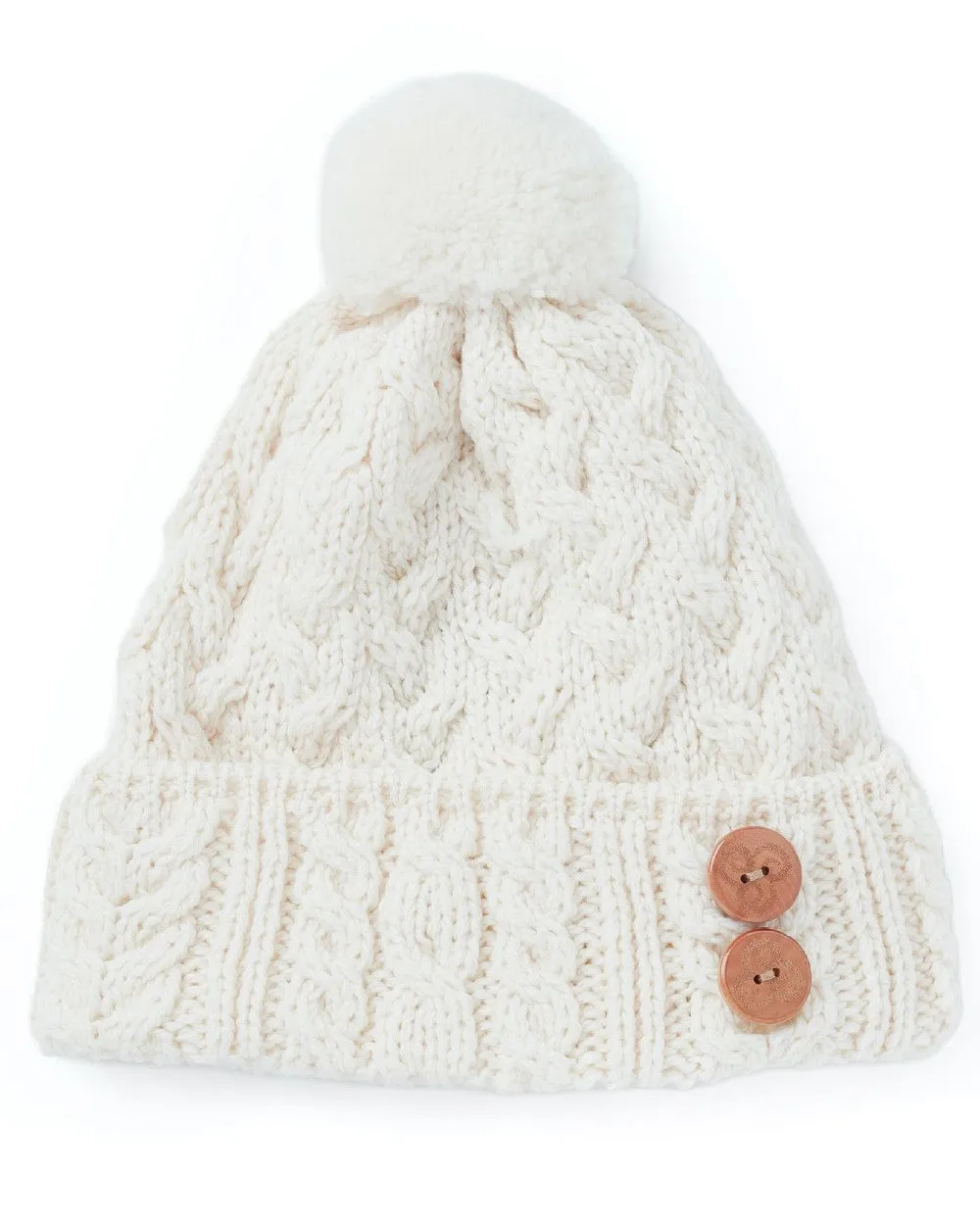 Aran Chunky Knit Button Bobble Hat