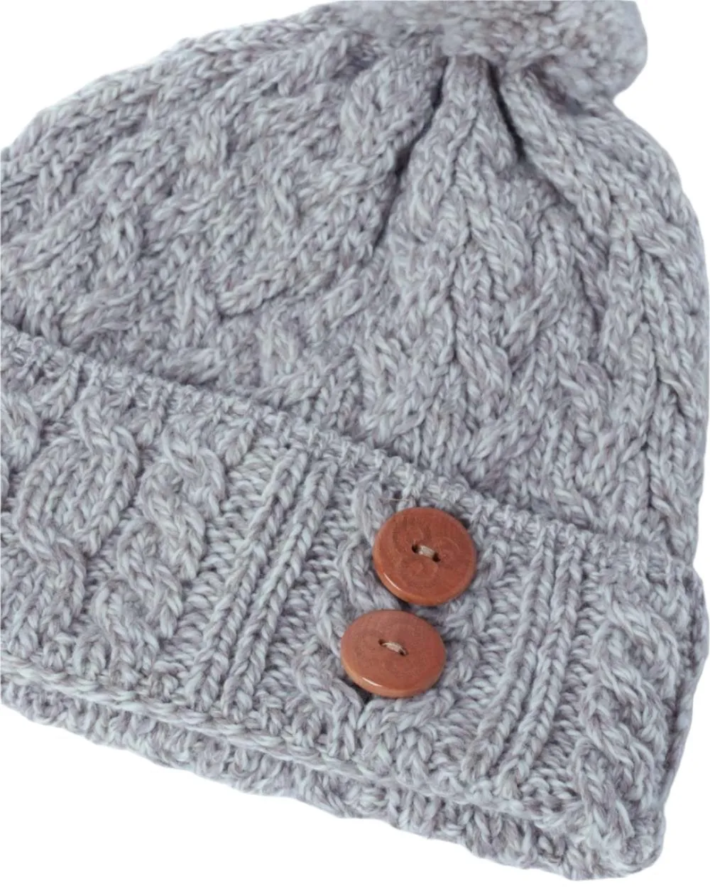 Aran Chunky Knit Button Bobble Hat