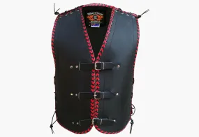 BGA Vigor 3-4mm Leather Motorcycle Vest Red