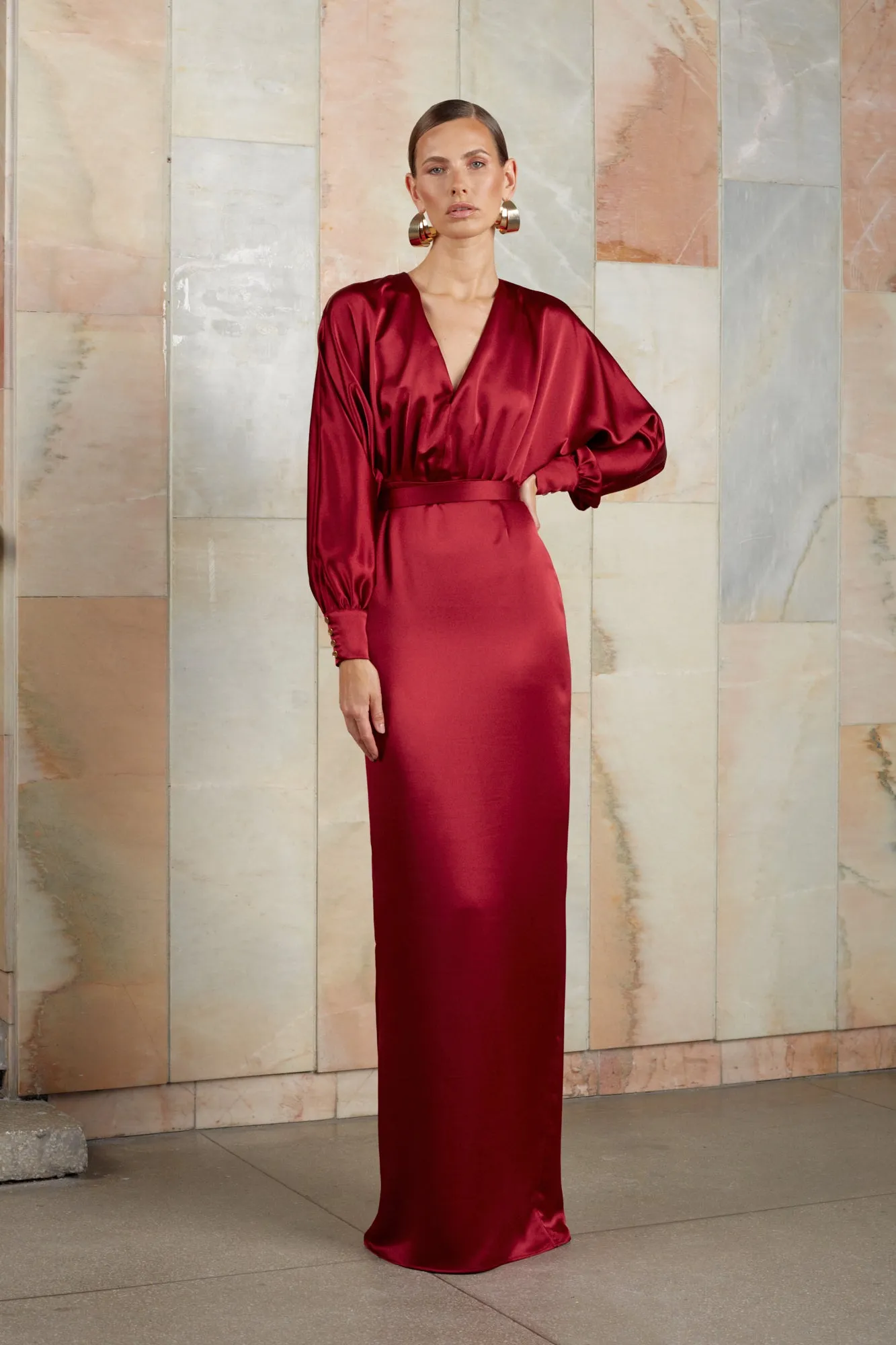 BONA deep red evening gown