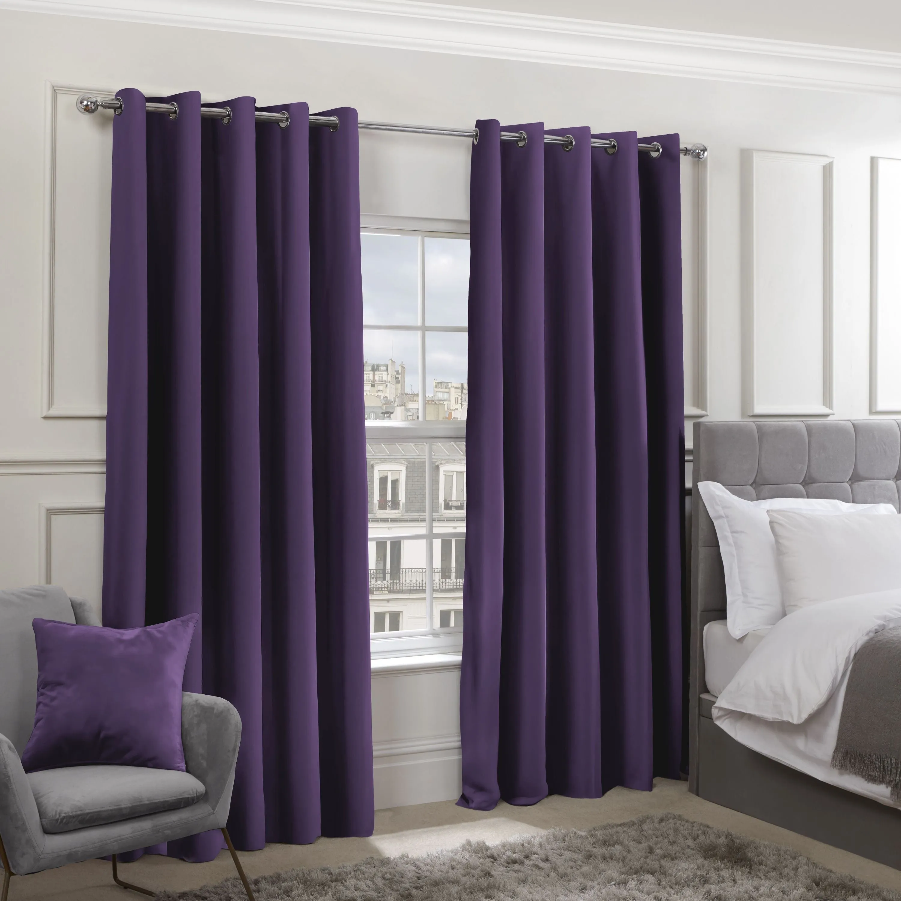 Cali Amethyst Purple Thermal Blackout Eyelet Curtains