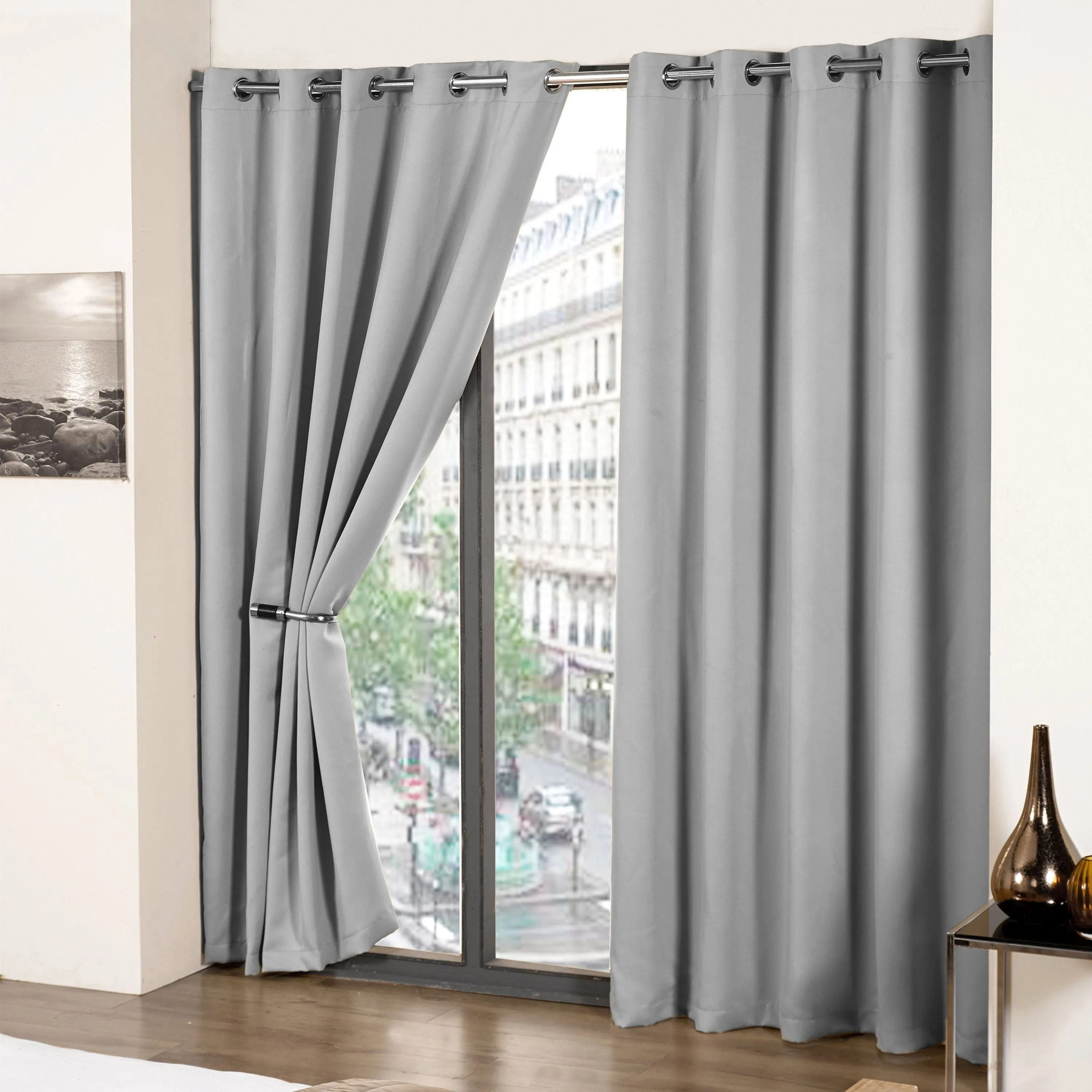 Cali Silver Thermal Blackout Eyelet Curtains