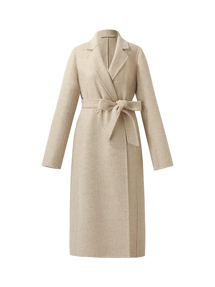 Cashmere And Wool Herringbone Women Wrap Coat