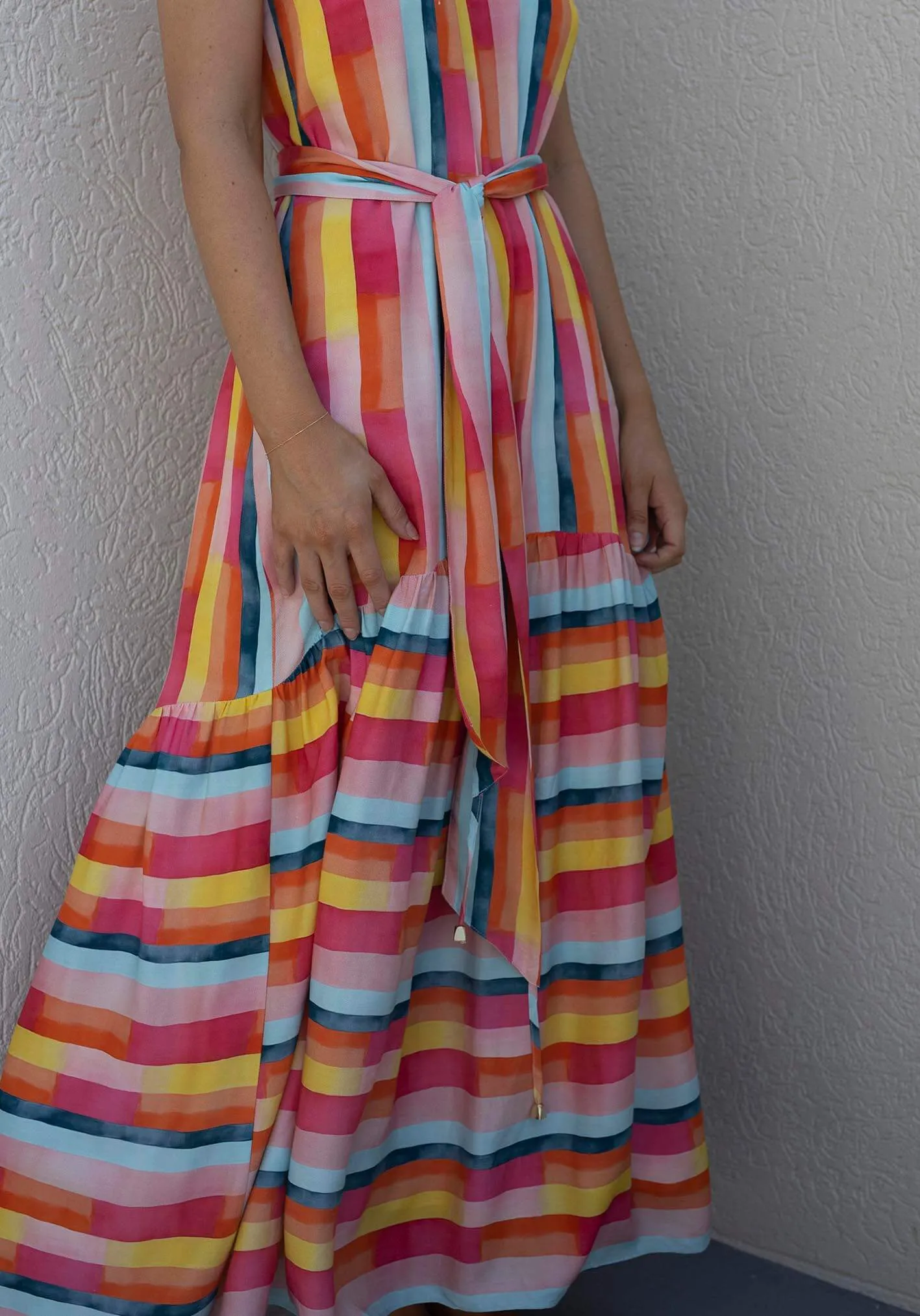 Casino Stripe Halter Maxi Dress