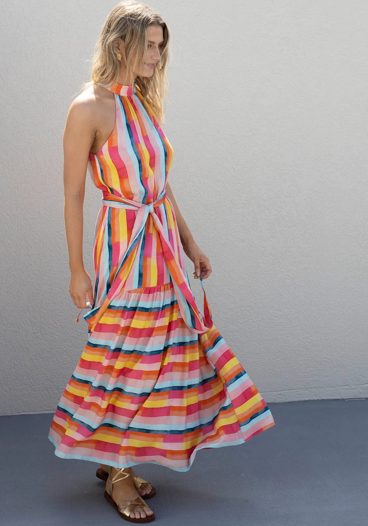 Casino Stripe Halter Maxi Dress