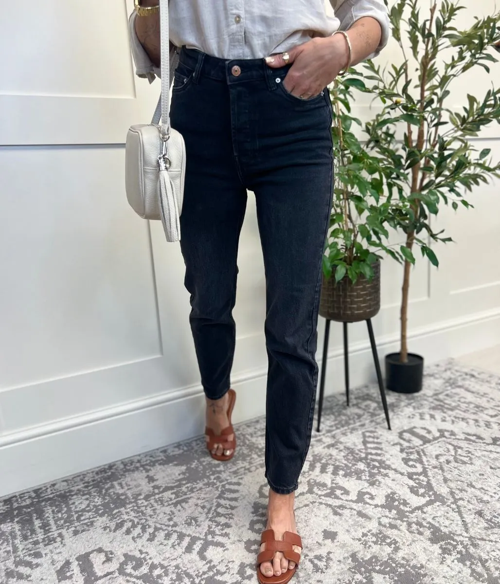 Charcoal Grey Slim Leg High Rise Jeans