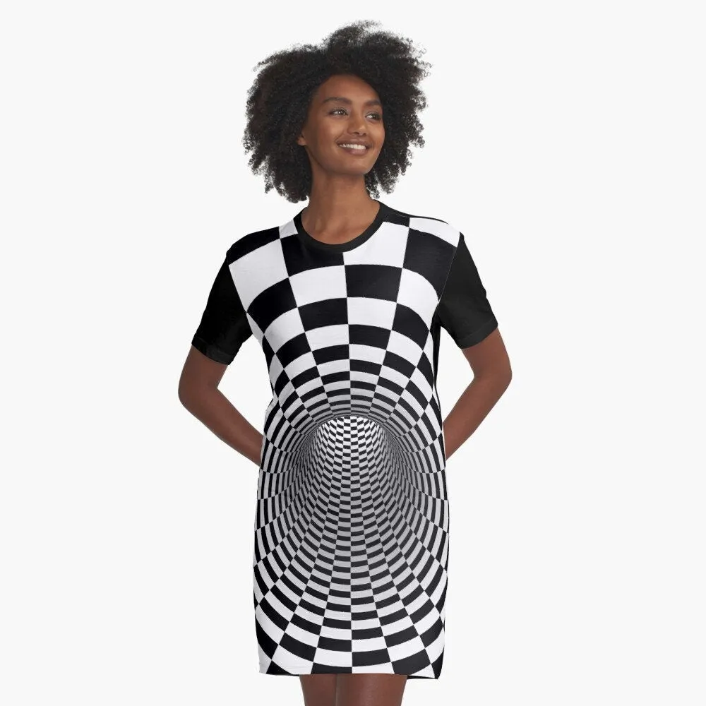 Checker Vortex T-shirt Dress,Optical Illusion Dress,Gifts For Her/Christmas/Thanksgiving/Birthday,Athletic Short Sleeve A-line tank dress