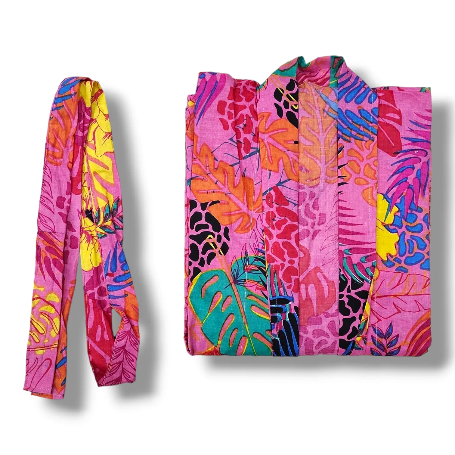 Cotton Hand Printed Kimono Robe Neon Pink