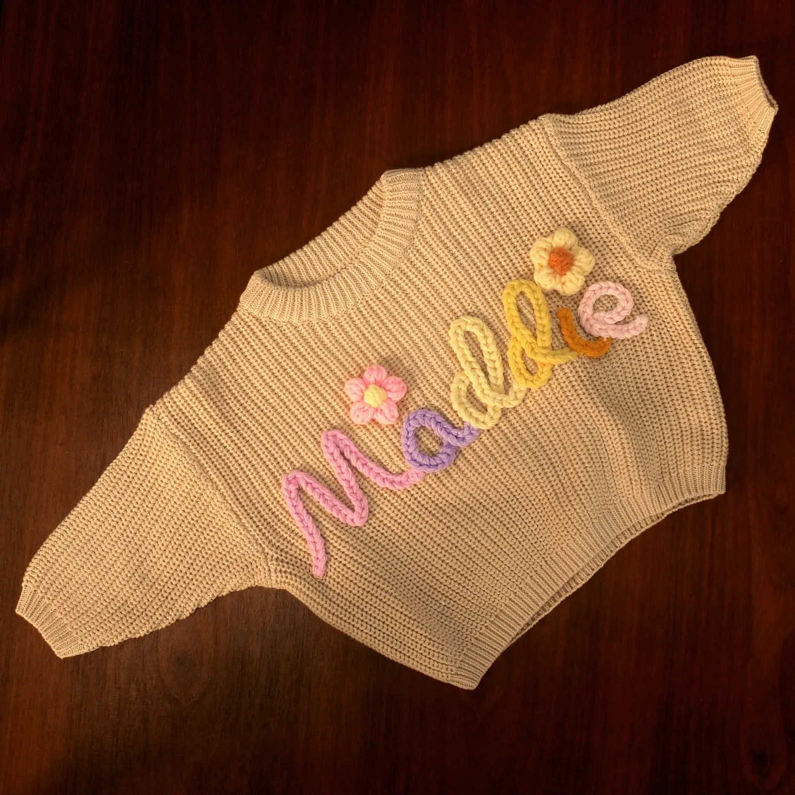 Custom Baby Name Sweater, Personalized Hand Embroidered Name Baby Sweater KS07