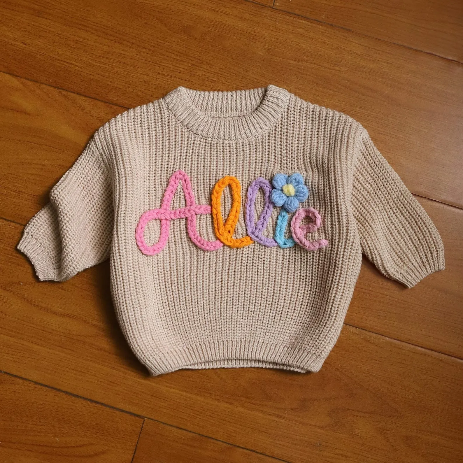 Custom Baby Name Sweater, Personalized Hand Embroidered Name Baby Sweater KS07