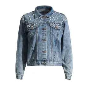 Denim Jacket For Women Lapel Long Sleeve Patchwork Single Breasted Solid Casual Jacket Female Autumn Fashion Style