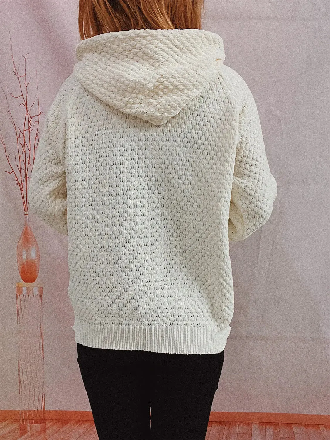 Drawstring Long Sleeve  Hooded Sweater