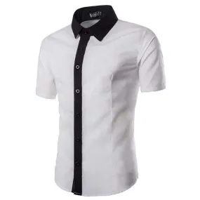 Fashion Mens Shirts, Patchwork, Short Sleeves Dress Shirt