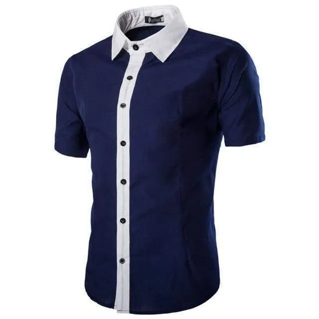 Fashion Mens Shirts, Patchwork, Short Sleeves Dress Shirt