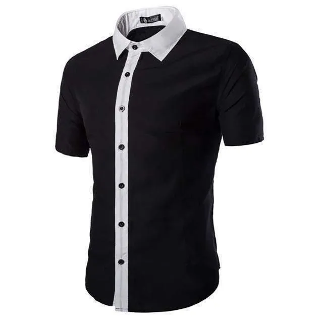 Fashion Mens Shirts, Patchwork, Short Sleeves Dress Shirt