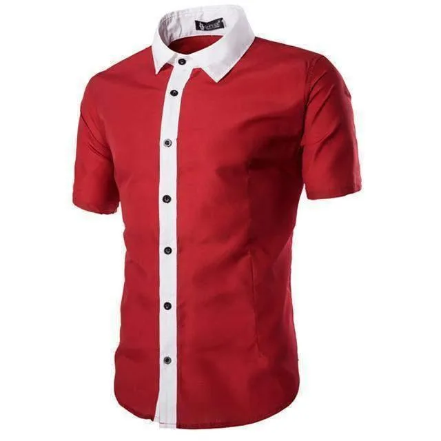 Fashion Mens Shirts, Patchwork, Short Sleeves Dress Shirt