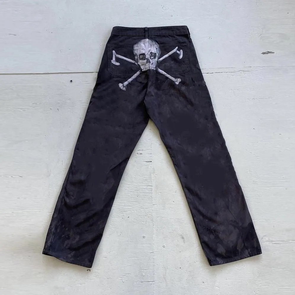 Fashion skull print retro casual trousers