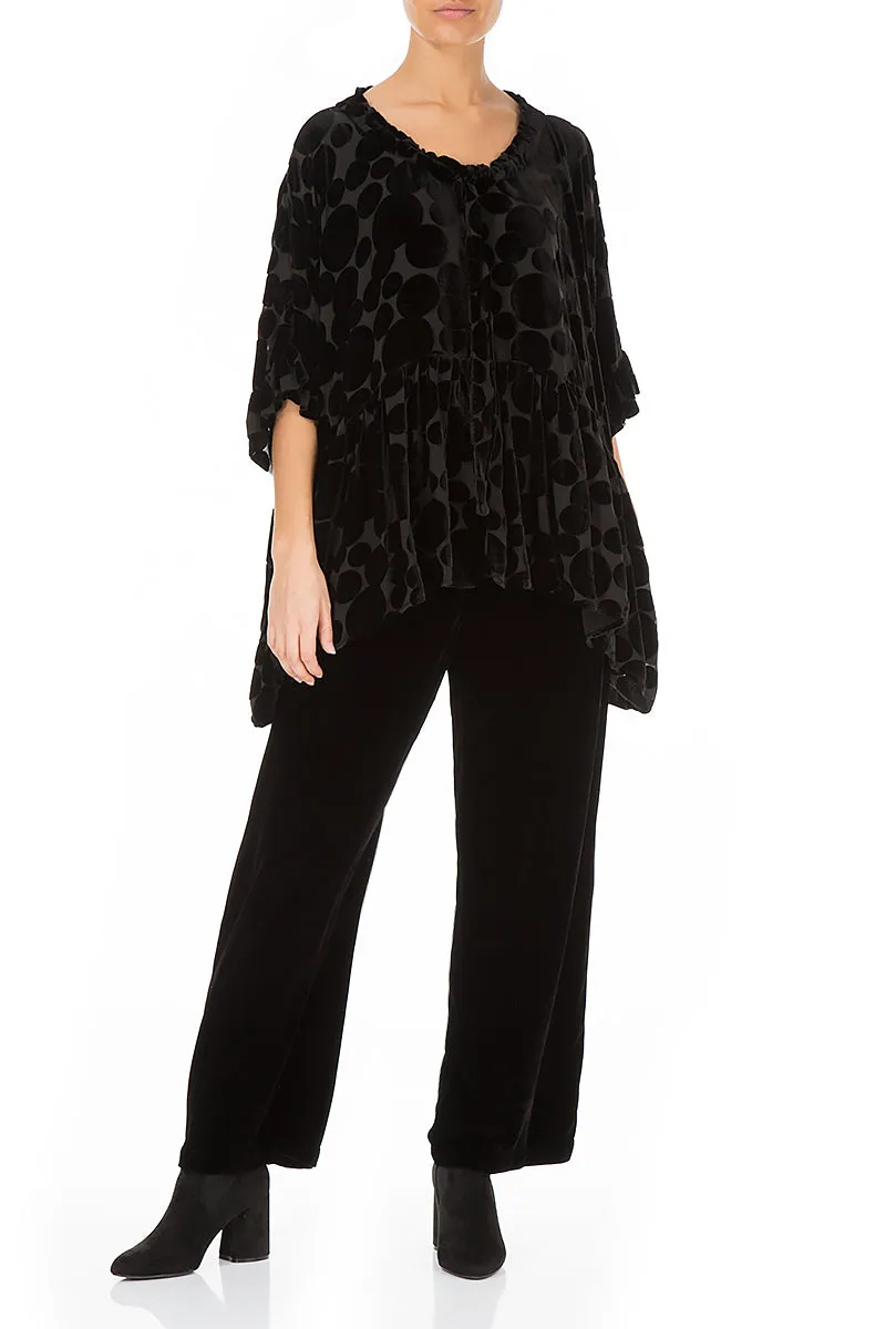 Flared Devoré Bubbles Black Silk Velvet Blouse