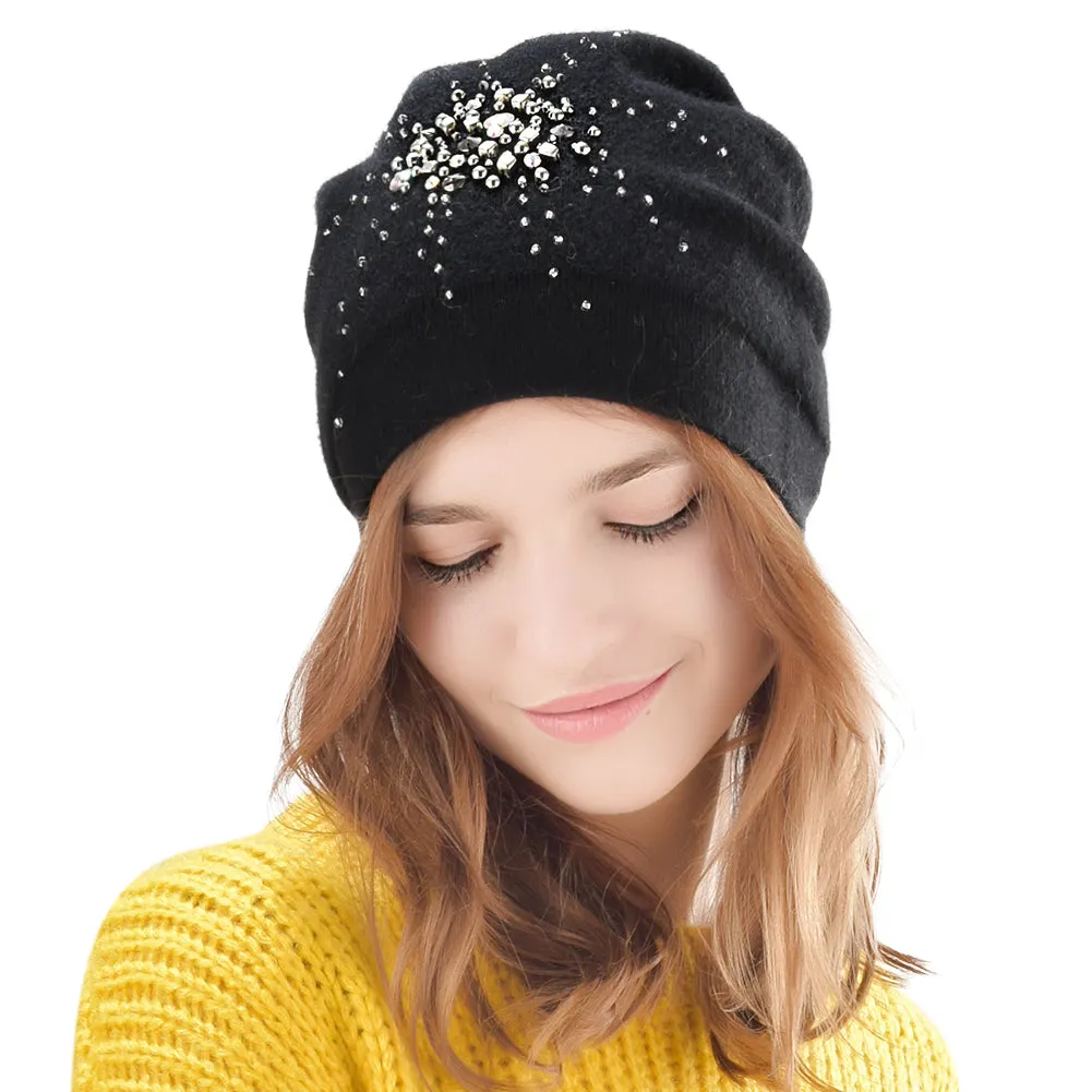 FURTALK Winter Women Beanie Hat Flower Pattern Sequin Drop Shipping B013