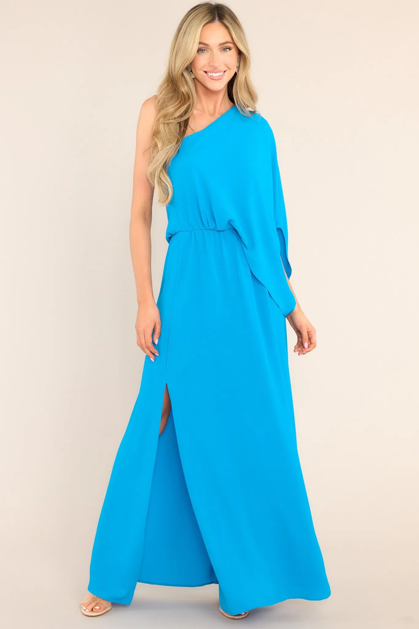 Get Obsessed Blue One Shoulder Maxi Dress