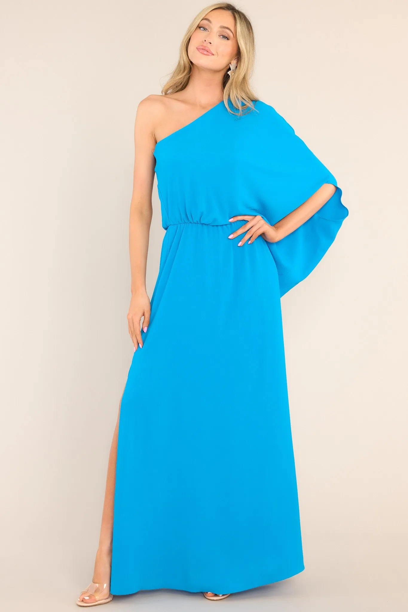 Get Obsessed Blue One Shoulder Maxi Dress