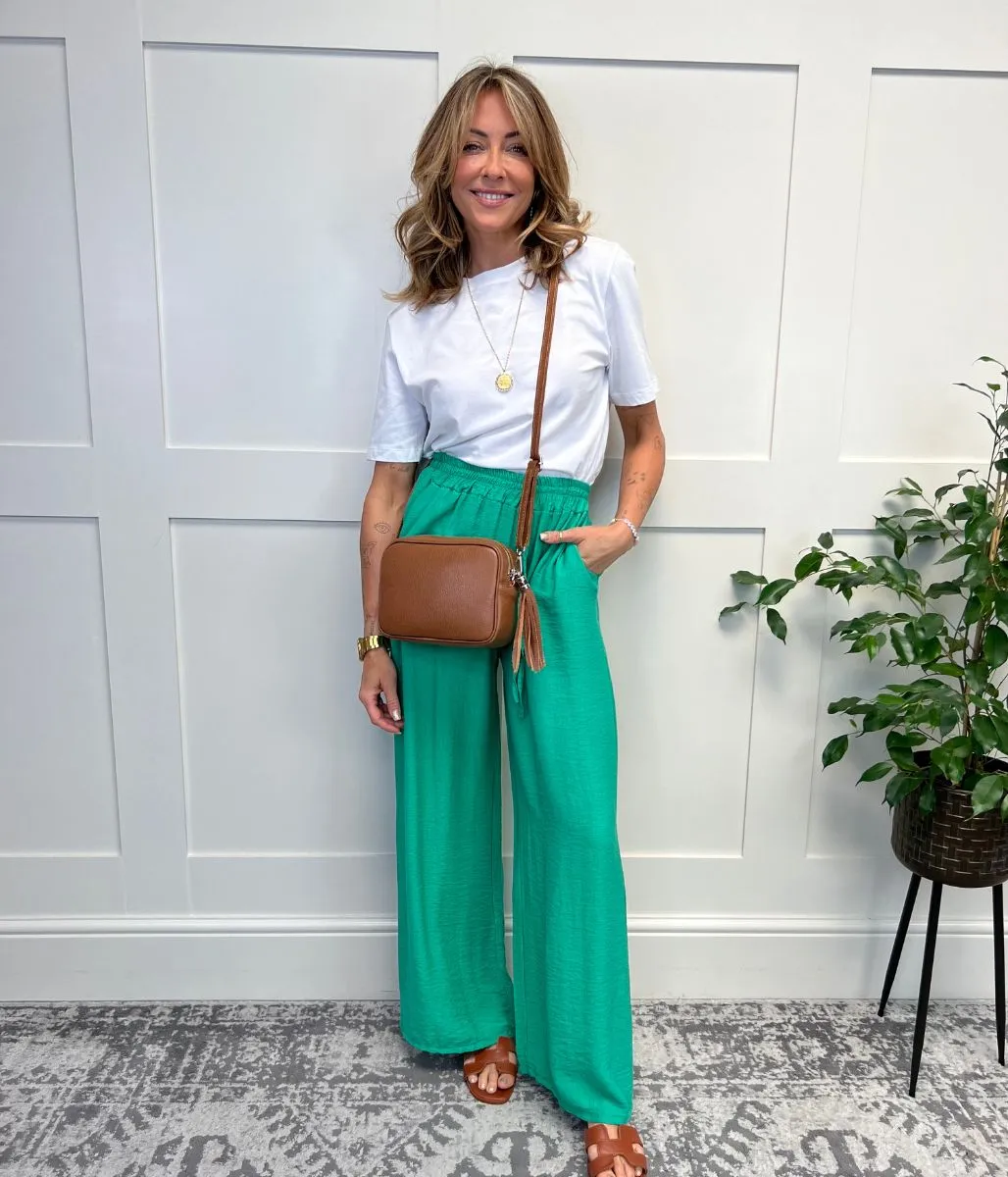 Green Linen Look Wide Trousers