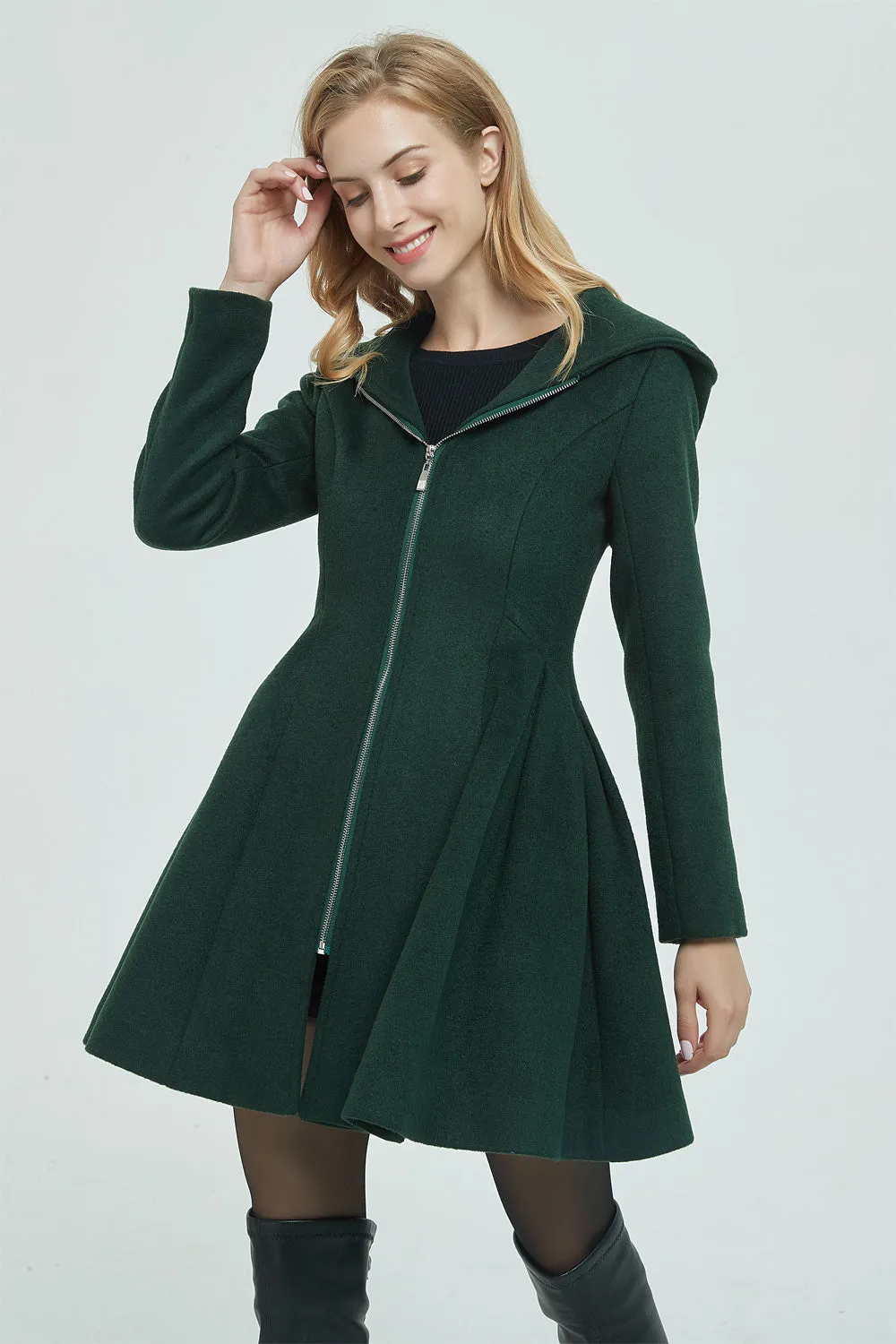 green wool coat, hooded coat, short coat 1948