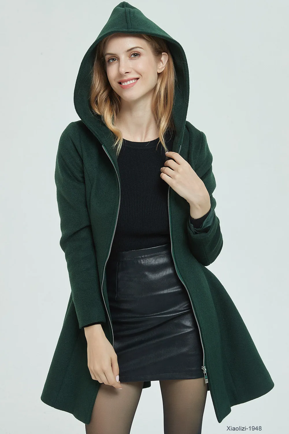 green wool coat, hooded coat, short coat 1948