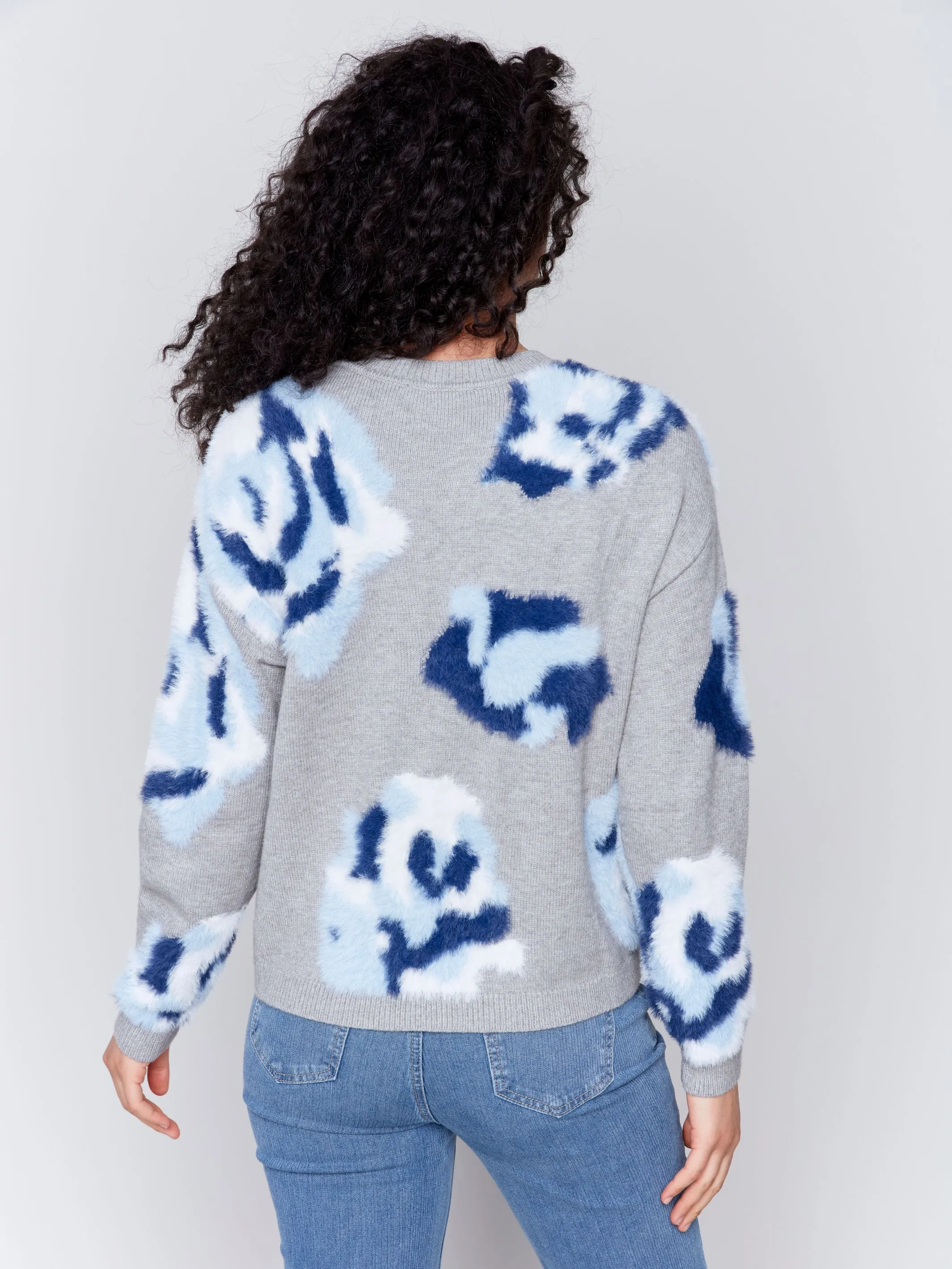 Hairy Yarn Floral Sweater