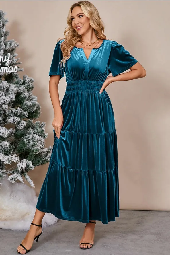 Holiday Happiness Velvet Maxi Dress/Blue