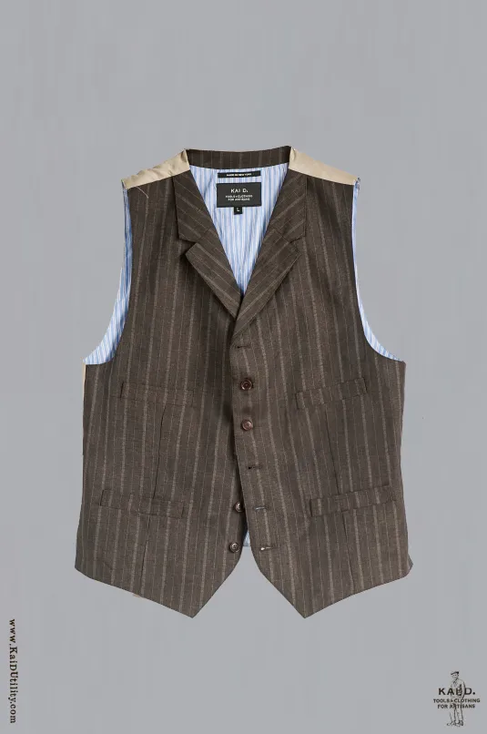 Italian Linen Doyle Vest - Brown - M