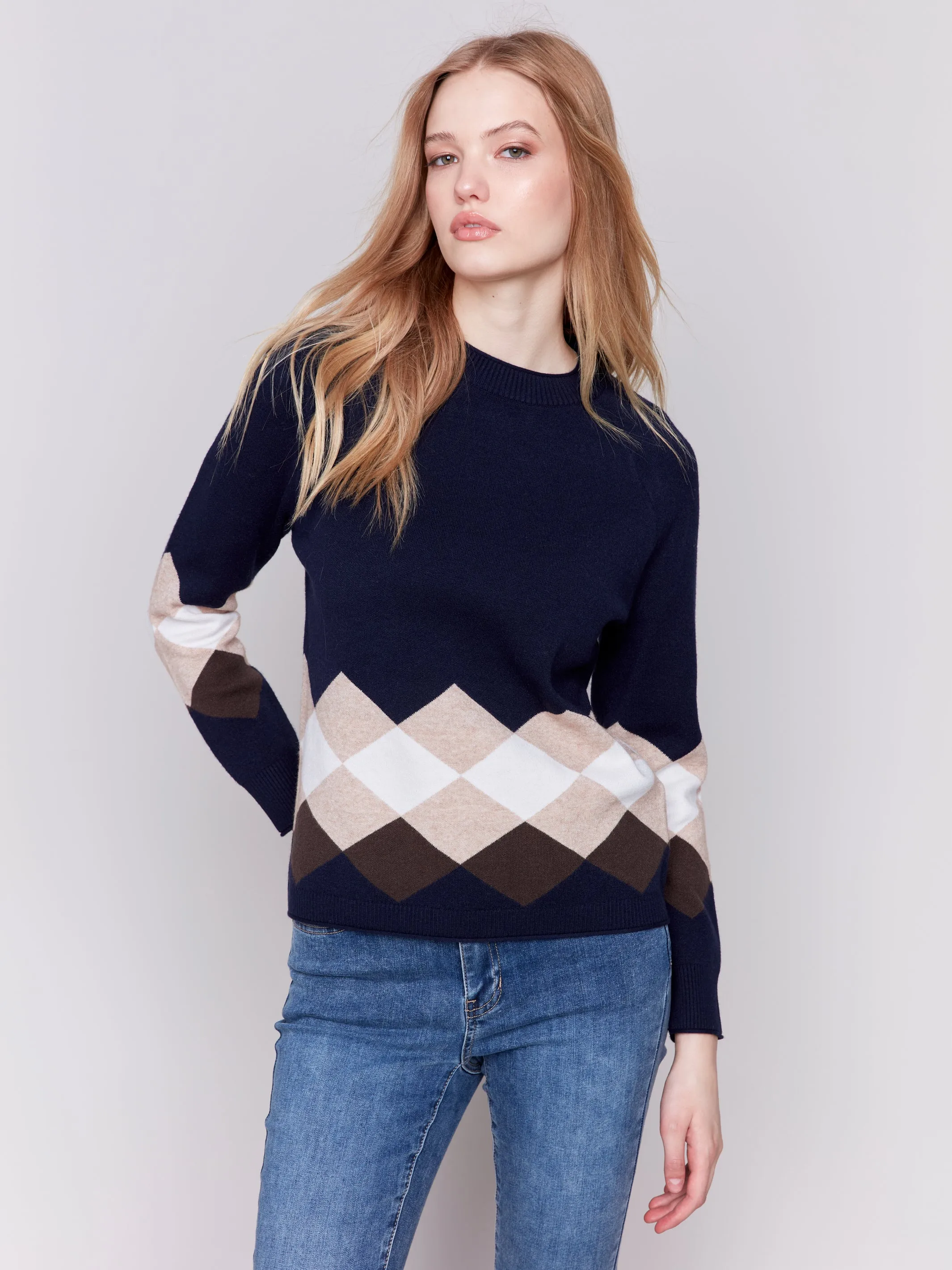 Jacquard Knit Argyle Sweater