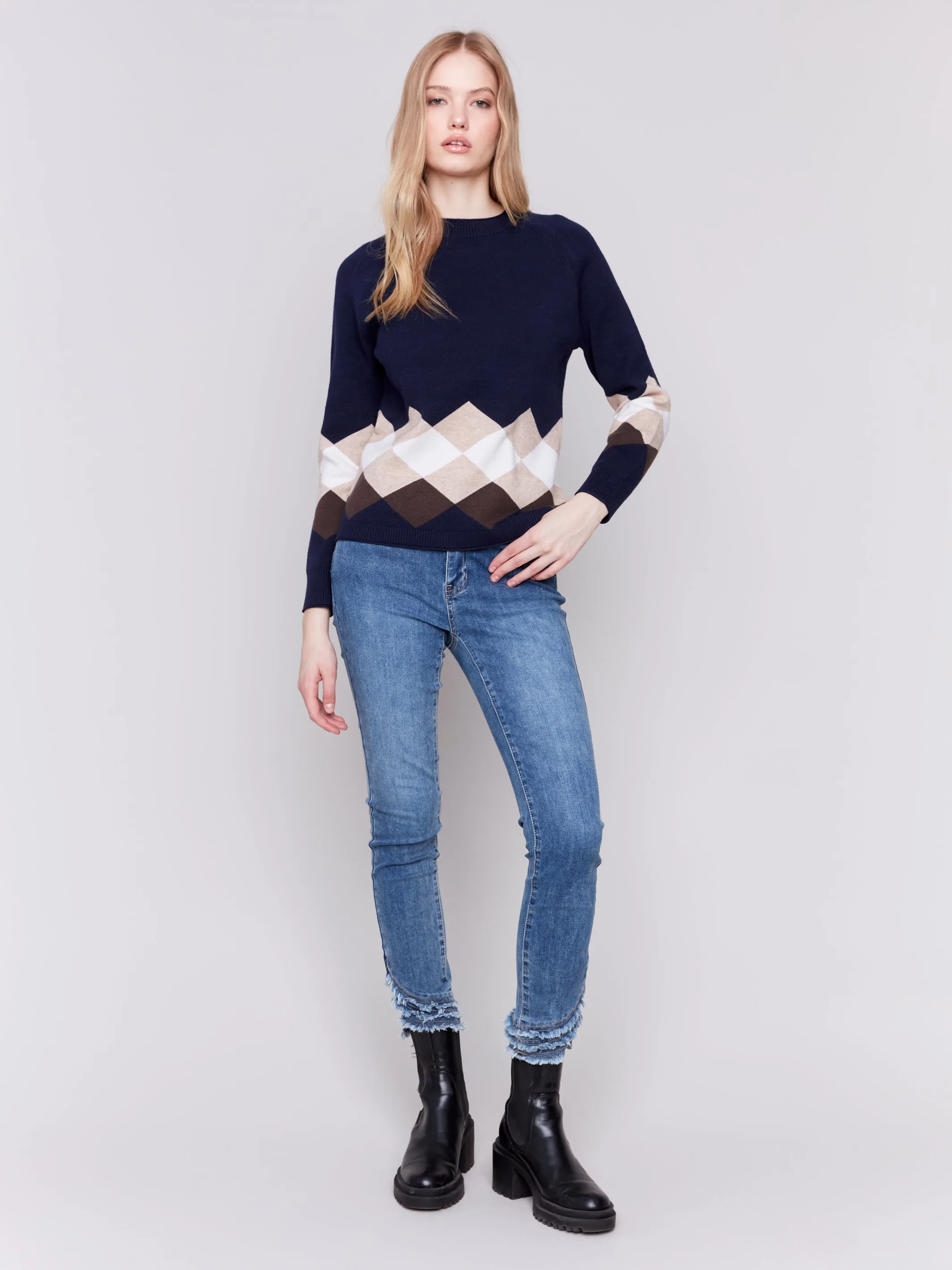 Jacquard Knit Argyle Sweater