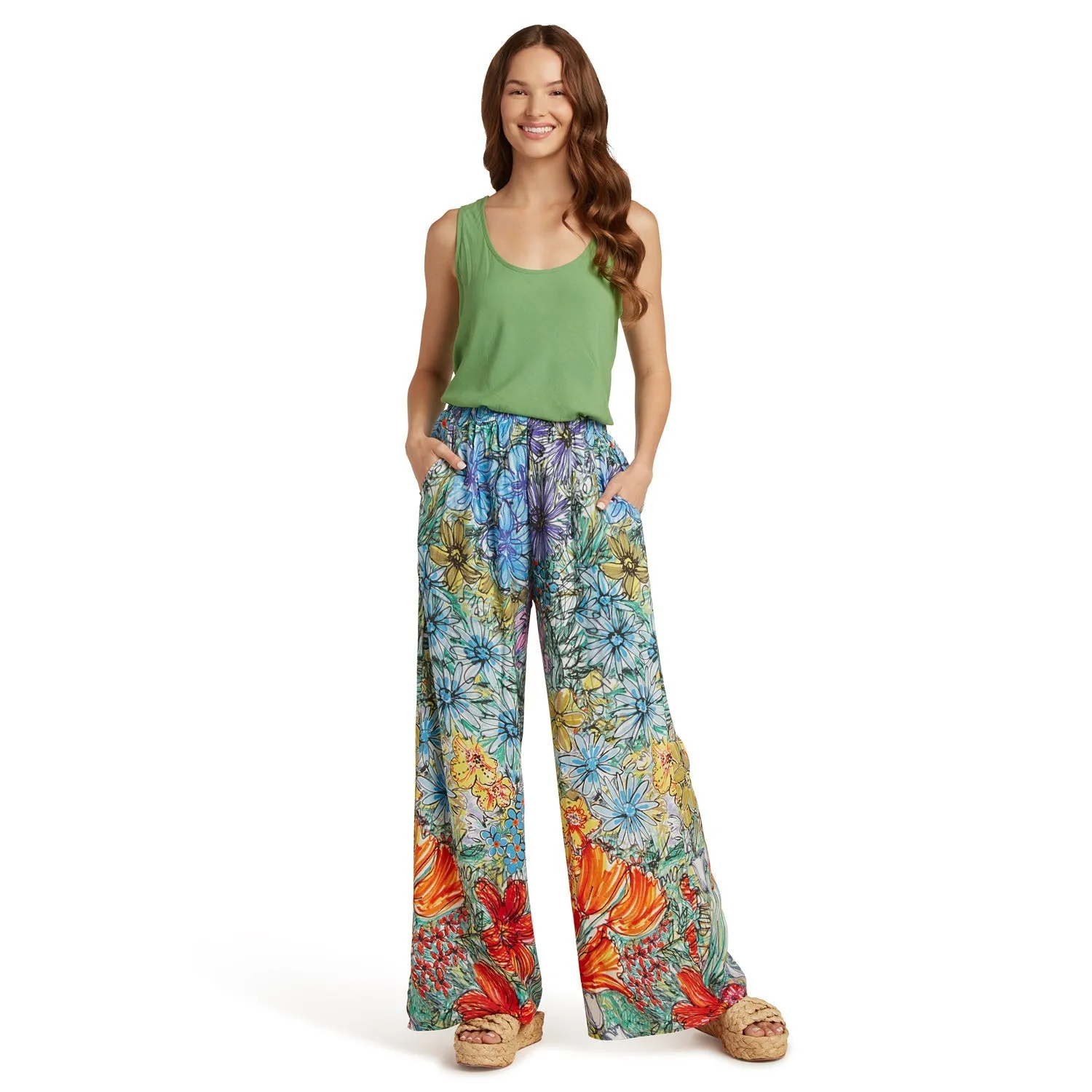 Jams World Long Wide Leg Pants - Eden