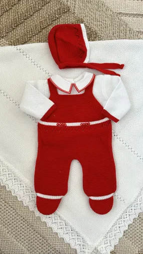 Java Baby Knitted Romper in Red and White