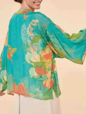 Kimono Jacket - Floral Hummingbird Aqua