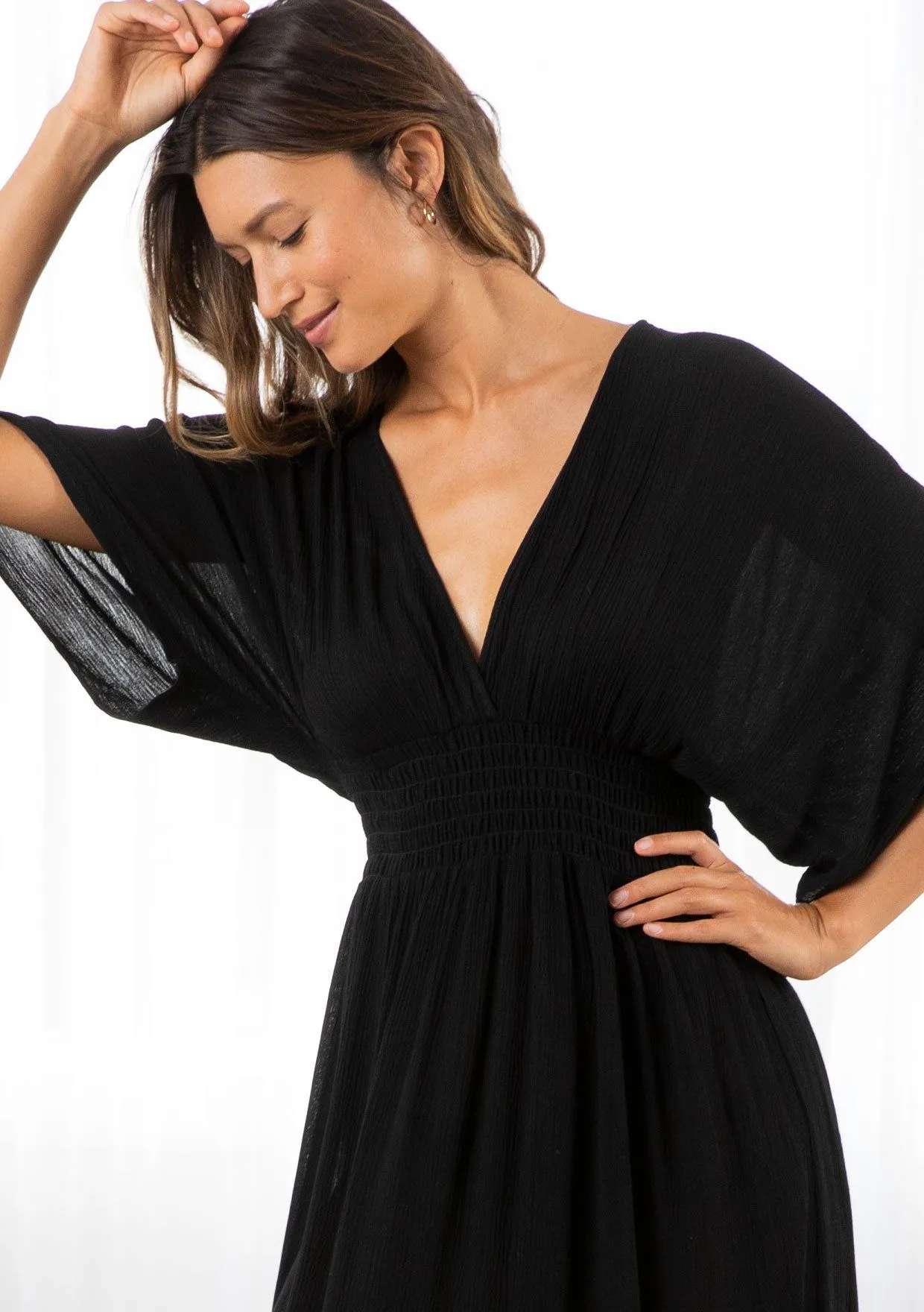 KIMONO SLEEVE MAXI DRESS (BLACK)