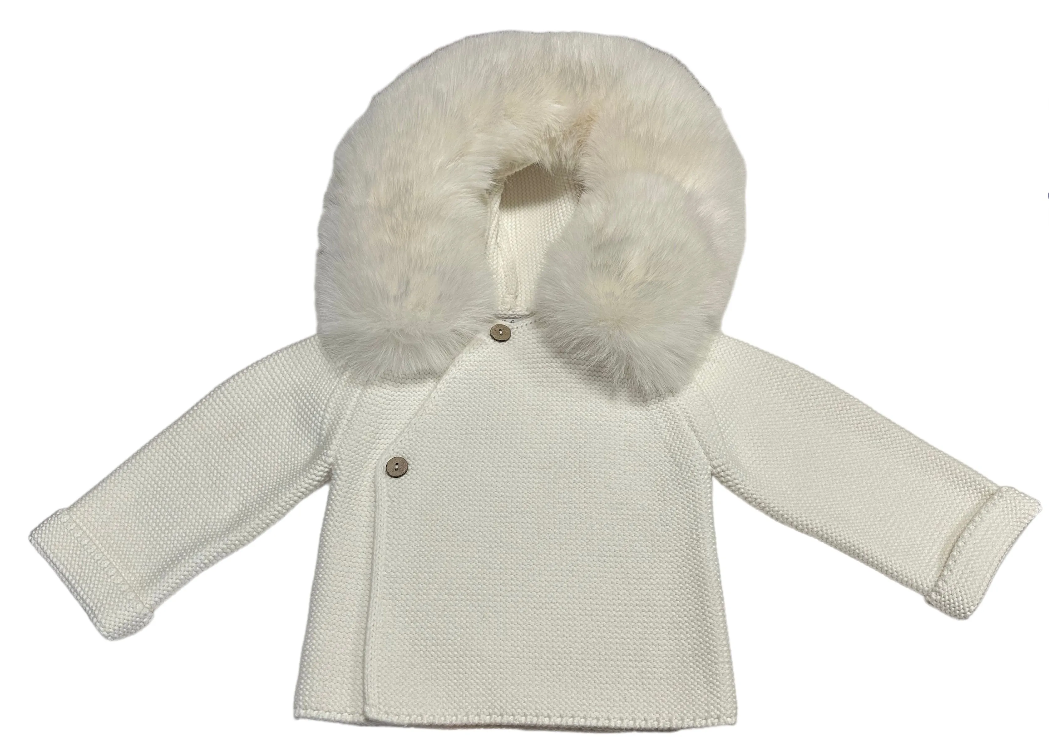 Knit Jacket with Removable Faux Fur 100%Cotton