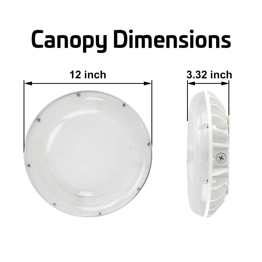 Konlite LED Canopy CP0203 Series - 60W/48W/36W/25W Selectable - 7,700 Lumens - 5000K/4000K - 120-277V - White - 150W Equal